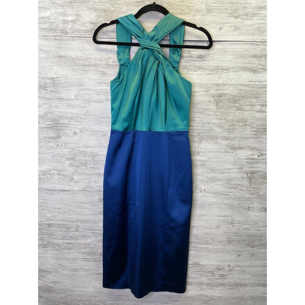 Karen Millen Dress 6 Womens Blue Satin Sleeveless Midi